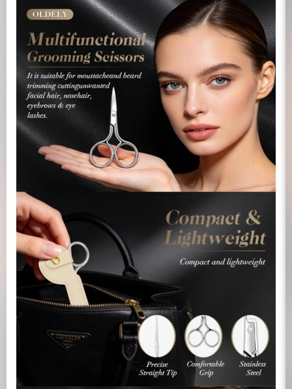 Stainless Steel Professional Grooming Scissors with Cream Leather Sheath